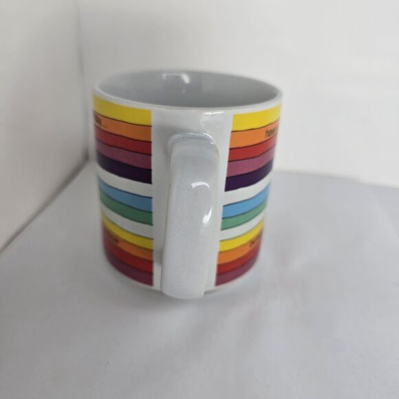 Russ Berrie Have A Rainbow Birthday Striped Coffee Mug Vintage Multicolor Korea - Picture 6 of 8